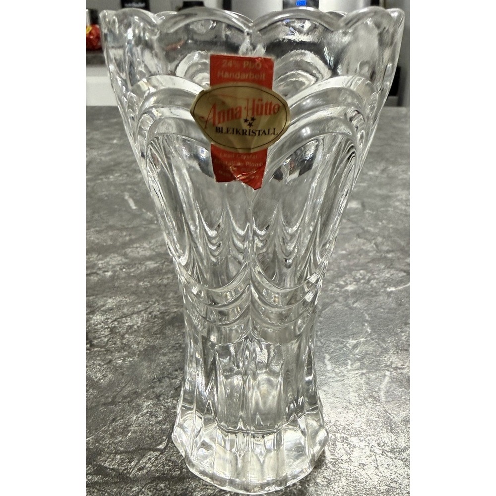 Vintage Anne Hutte Bleikristall‎ Thumbrint Crystal Vase 6"